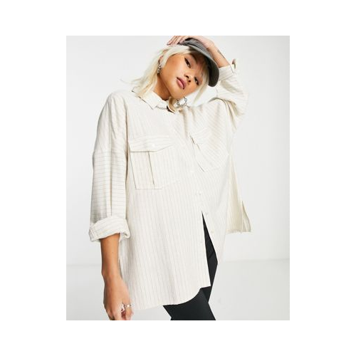 Рубашка в стиле casual с длинными рукавами светло-бежевого цвета в полоску Topshop-Светло-бежевый