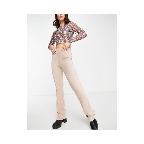 Расклешенные брюки из эластичного вельвета цвета экрю Topshop-Светло-бежевый