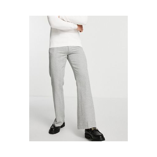 Расклешенные строгие брюки с узором «в елочку» темно-серого цвета ASOS DESIGN