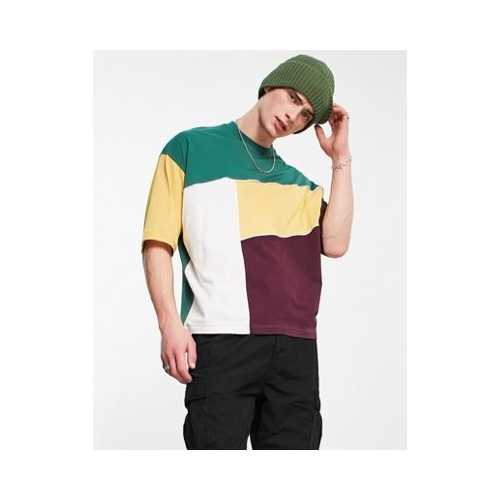 Разноцветная oversized-футболка в стиле колор блок с отделкой кантом ASOS DESIGN