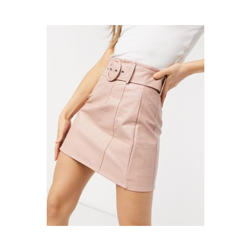 Розовая мини-юбка из искусственной кожи с ремнем Glamorous-Розовый цвет