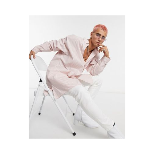 Розовая oversized-рубашка в вертикальную полоску ASOS DESIGN-Розовый цвет