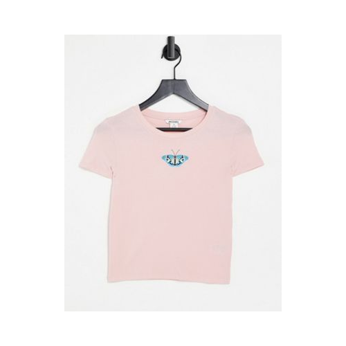 Розовая футболка из органического хлопка с принтом бабочки в стиле 90-х Monki Molly-Розовый цвет