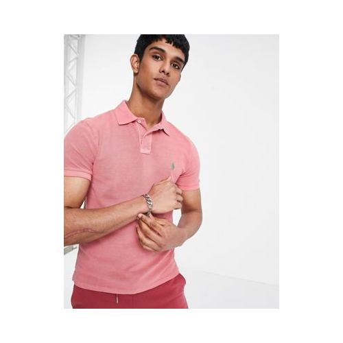 Розовая футболка-поло из пике, окрашенная после пошива, с логотипом в виде игрока Polo Ralph Lauren-Розовый цвет