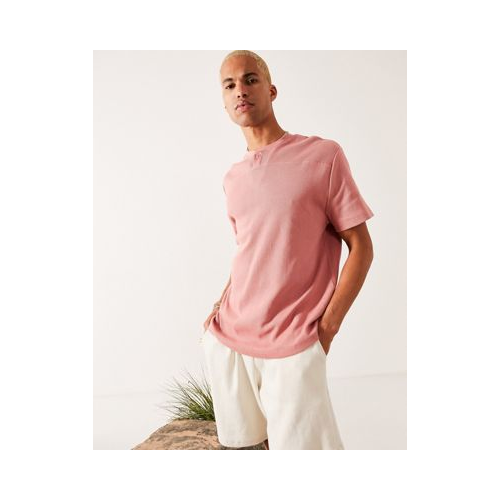 Розовая футболка свободного кроя с короткими рукавами, планкой на пуговицах и вафельной текстурой ASOS DESIGN-Розовый цвет