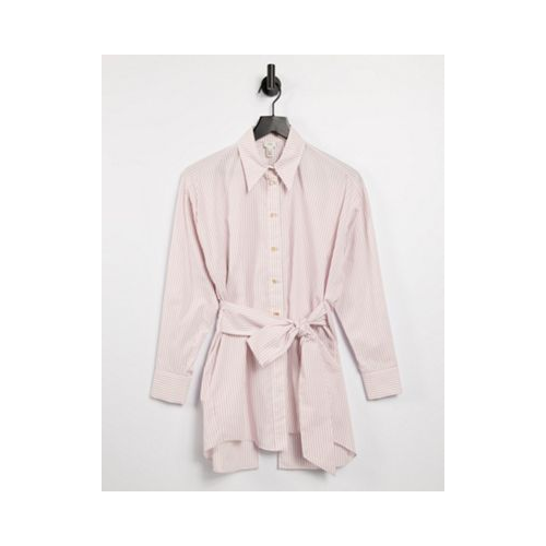 Розовая полосатая рубашка из поплина с открытой спиной River Island-Розовый цвет