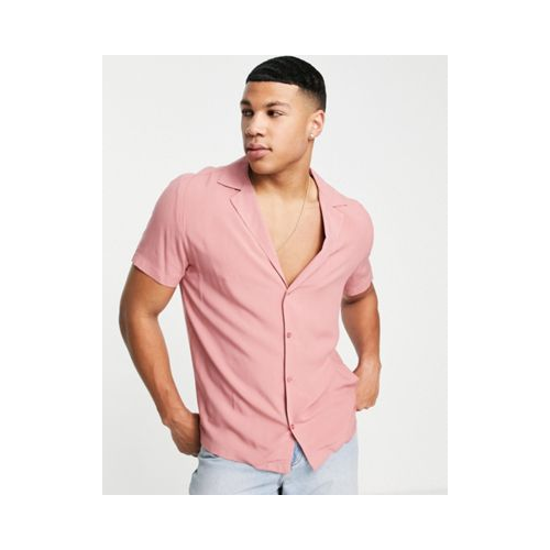 Розовая рубашка с очень широким отложным воротником Topman-Розовый цвет