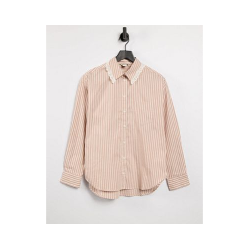 Розовая рубашка в полоску в стиле oversized с отделкой на воротнике Monki Meja-Розовый цвет