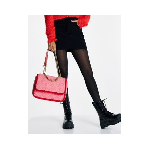 Розовая сумка на плечо из искусственного меха с ремешком-цепочкой Topshop-Розовый цвет