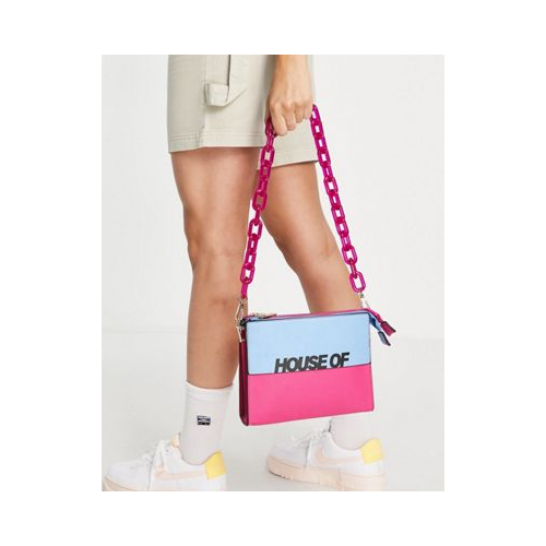 Розовая сумка через плечо на цепочке с принтом и отделкой под крокодиловую кожу House of Holland-Розовый цвет