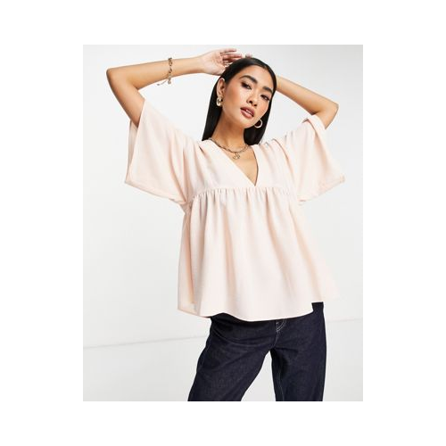 Розовая свободная блуза с V-образным вырезом ASOS DESIGN-Розовый цвет