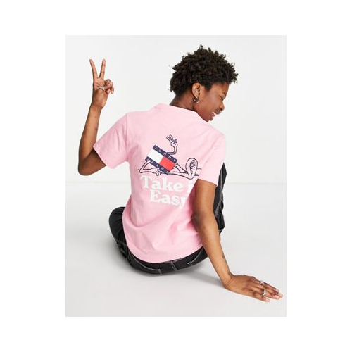 Розовая свободная футболка с графическим принтом на спине Tommy Jeans-Розовый цвет