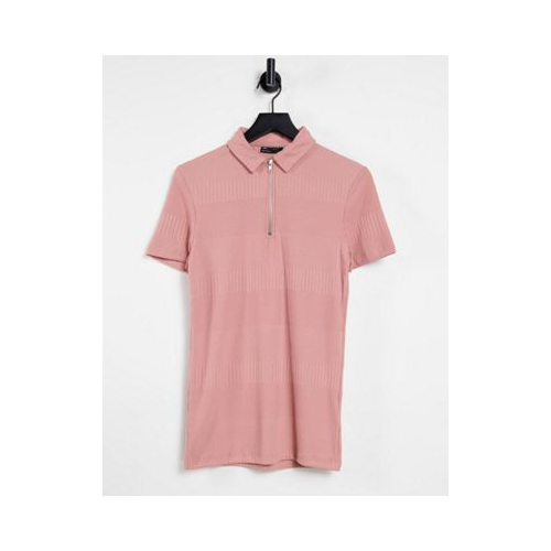 Розовая выбеленная обтягивающая футболка-поло в изысканный рубчик ASOS DESIGN-Розовый цвет