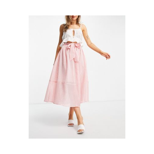 Розовая юбка миди с поясом и принтом в полоску ASOS DESIGN Многоцветный