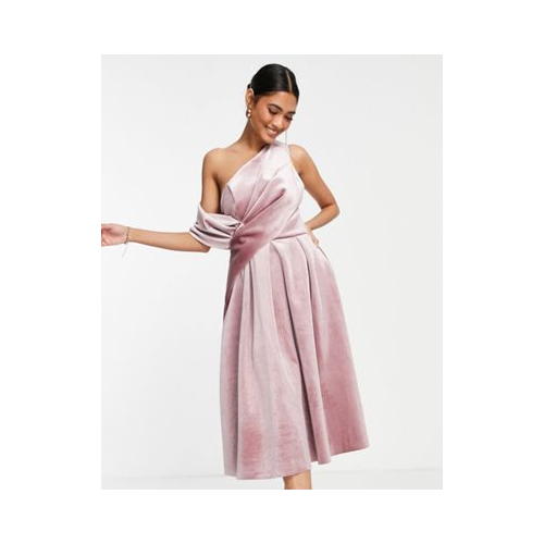 Розовое бархатное платье миди для выпускного с открытыми плечами ASOS DESIGN-Зеленый цвет