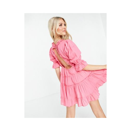 Розовое пляжное платье мини с оборками по краю Miss Selfridge-Розовый цвет