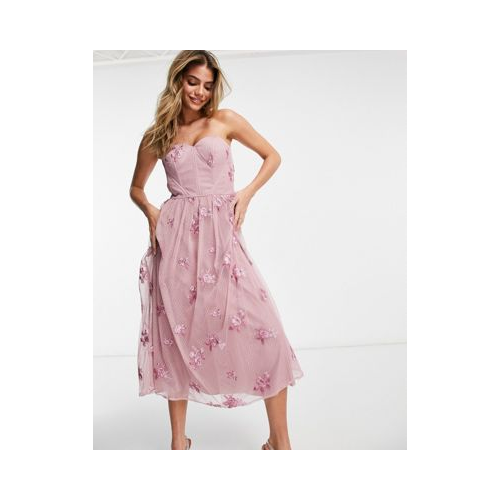 Розовое платье для выпускного с открытыми плечами и цветочной вышивкой 3D Chi Chi London-Розовый