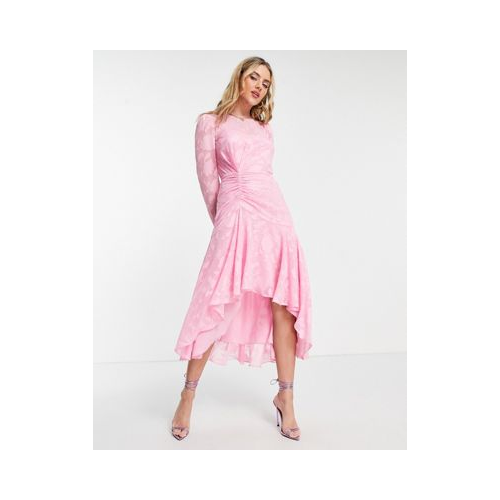 Розовое платье миди с асимметричным подолом и присборенной талией Forever New-Розовый цвет