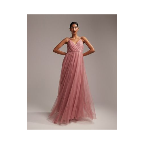 Розовое плиссированное платье макси из тюля на бретелях ASOS DESIGN Bridesmaid-Розовый цвет