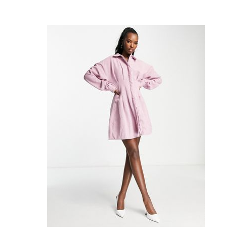 Розовое вельветовое платье-рубашка со складками на талии Missguided-Розовый цвет