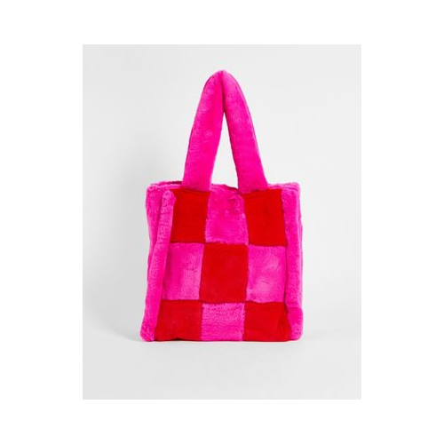 Розово-красная пушистая сумка-тоут в шахматную клетку Skinnydip Sonya Разноцветный