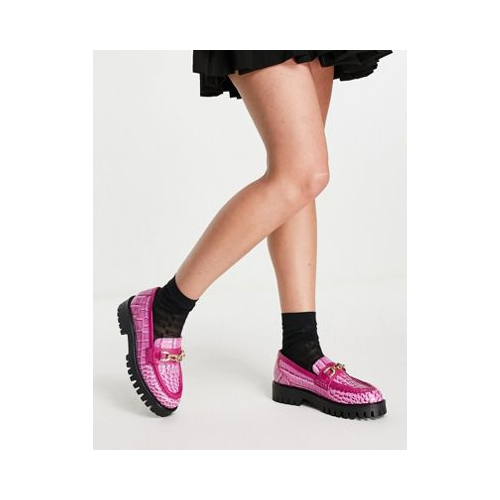 Розовые кожаные туфли на массивной плоской подошве с крокодиловым узором ASRA Freya-Розовый цвет
