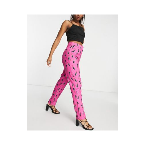 Розовые oversized-брюки с принтом Liquorish-Розовый цвет