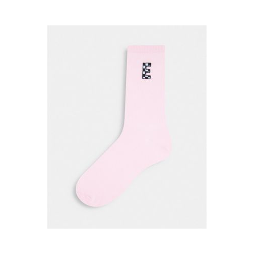 Розовые носки до щиколотки в рубчик с инициалом "Е" ASOS DESIGN-Розовый цвет