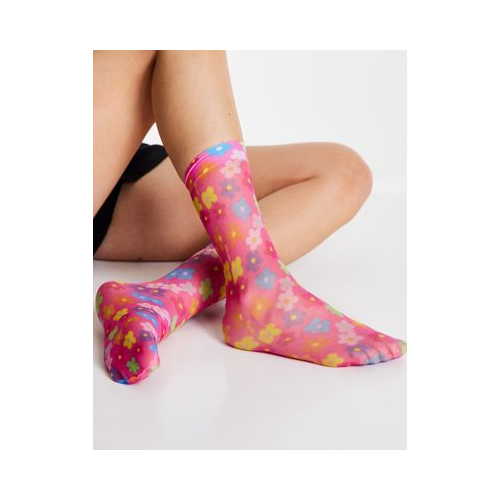 Розовые полупрозрачные носки с цветочным принтом ASOS DESIGN Разноцветный
