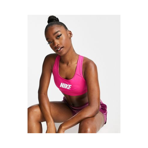 Розовый спортивный бюстгальтер со средней степенью поддержки, с графическим принтом и логотипом-галочкой Nike Training Futura-Розовый цвет