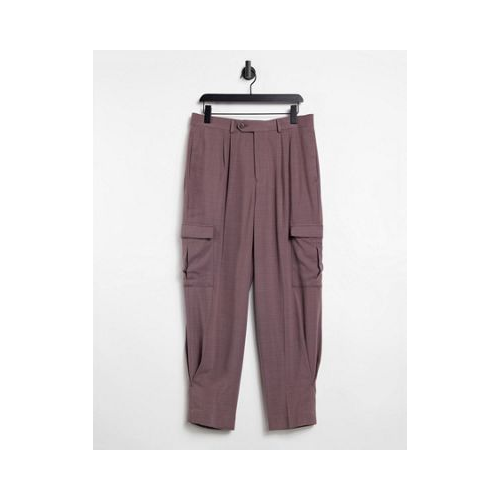 Строгие фиолетовые брюки с завышенной талией и широкими штанинами из фактурной ткани ASOS DESIGN-Фиолетовый цвет