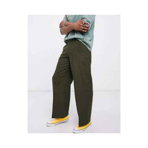 Строгие широкие брюки цвета хаки с добавлением шерсти ASOS DESIGN-Зеленый