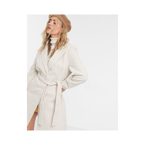 Строгое пальто кремового цвета с поясом New Look Белый