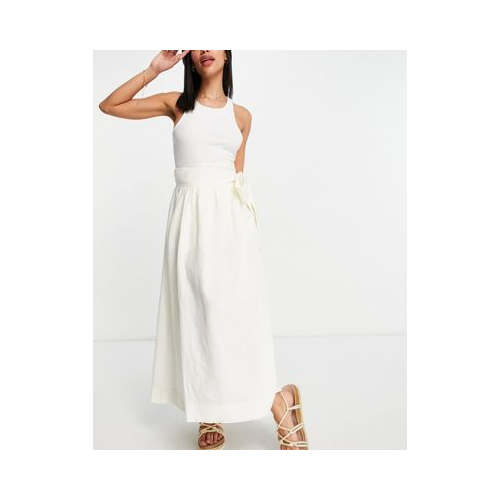 Струящаяся юбка миди кремового цвета из материала Ecovero и льна (от комплекта) & Other Stories Белый