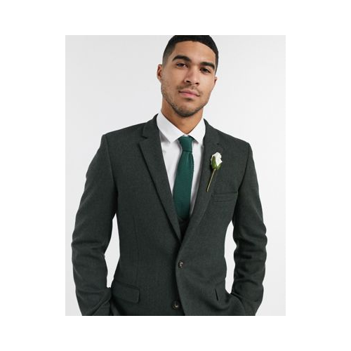 Супероблегающий пиджак из ткани с добавлением шерсти ASOS DESIGN wedding Зеленый