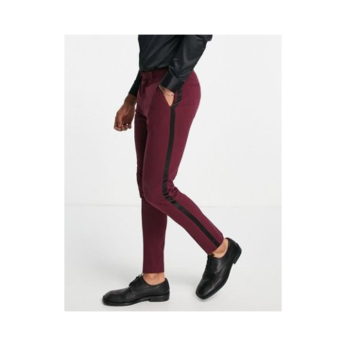 Суперзауженные брюки бордового цвета для смокинга ASOS DESIGN Красный