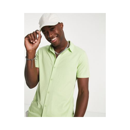 Светло-зеленая трикотажная рубашка на пуговицах ASOS DESIGN-Зеленый цвет