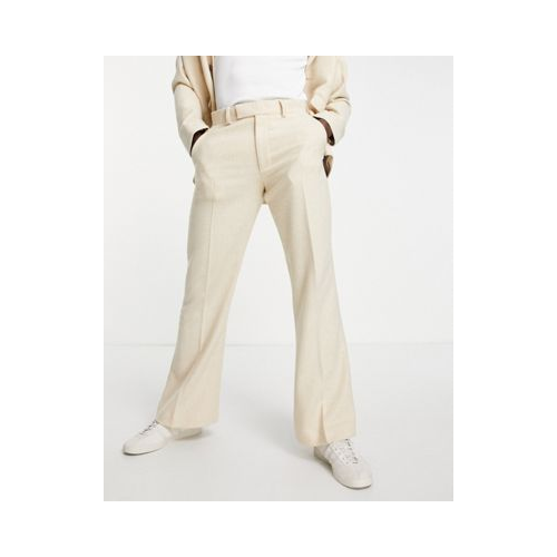 Светло-бежевые расклешенные брюки из смесовой шерсти с узором «в елочку» ASOS DESIGN-Светло-бежевый цвет
