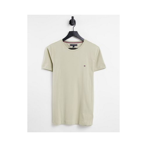 Светло-бежевая эластичная футболка узкого кроя с логотипом в виде флажка Tommy Hilfiger-Светло-бежевый цвет