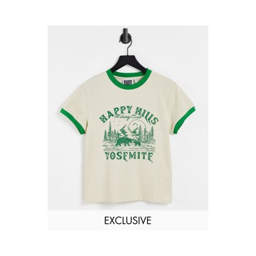 Светло-бежевая футболка из органического хлопка с окантовкой и принтом "Happy Hills" Reclaimed Vintage Inspired-Светло-бежевый цвет
