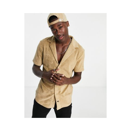 Светло-бежевая махровая рубашка с короткими рукавами и отложным воротником (от комплекта) New Look Светло-