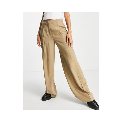 Светло-коричневые строгие брюки с широкими штанинами Selected Femme-Коричневый цвет