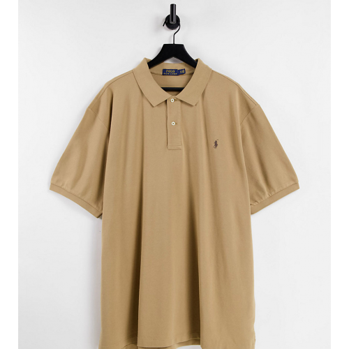 Светло-коричневая футболка-поло узкого кроя из пике с логотипом Polo Ralph Lauren Big & Tall-Светло-бежевый цвет