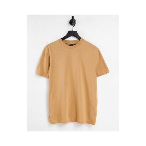 Светло-коричневая меланжевая футболка из смесового органического хлопка с круглым вырезом ASOS DESIGN-Коричневый цвет