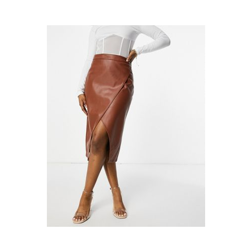 Светло-коричневая юбка миди с запахом NA-KD-Коричневый цвет