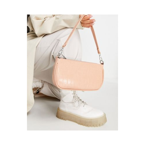 Светло-розовая сумка на плечо с фактурой под крокодила Truffle Collection-Розовый цвет