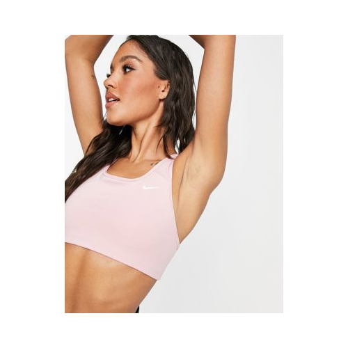 Светло-розовый спортивный бюстгальтер со средним уровнем поддержки и логотипом-галочкой Nike Training-Розовый цвет
