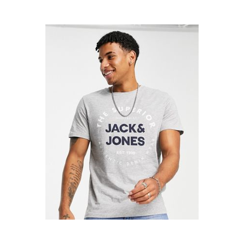 Светло-серая футболка с круглым вырезом и логотипом Jack & Jones