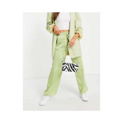 Свободные атласные брюки цвета лайма с широкими штанинами от комплекта Fashion Union-Зеленый