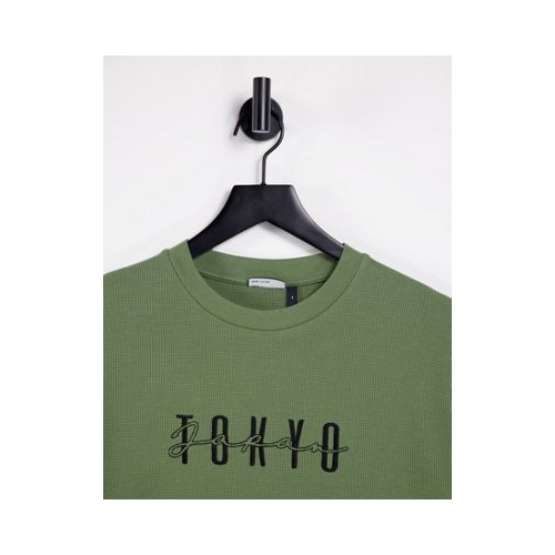 Свободная футболка цвета хаки с принтом в стиле колор блок и названием города ASOS DESIGN-Зеленый